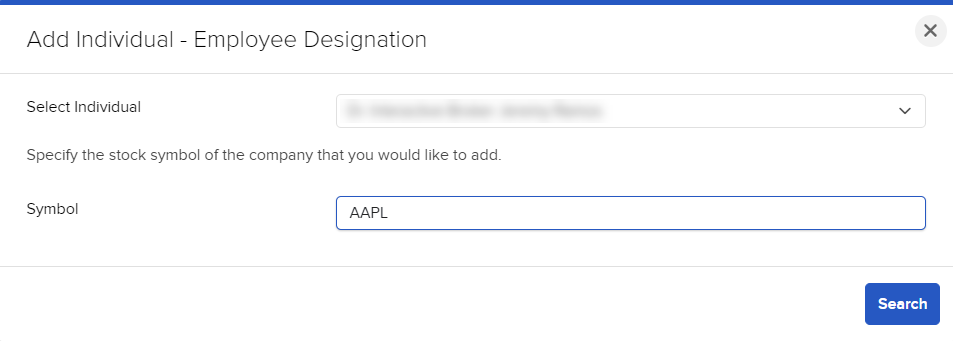 The add individual employee designation panel in client portal. 